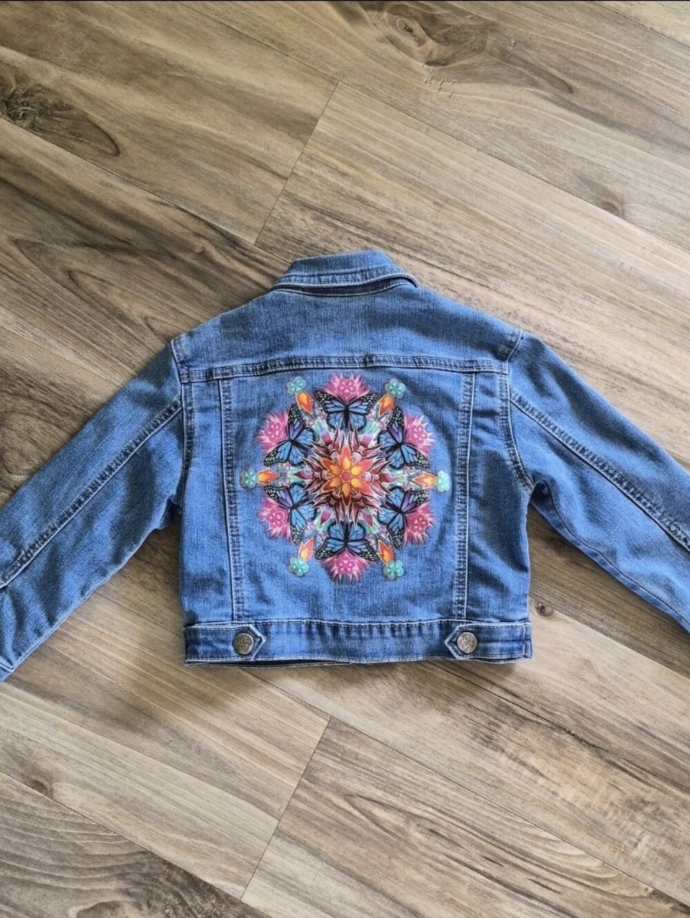 Disney Encanto Denim Jacket Floral & Butterfly Mandala Design Snap Girls XS 4-5